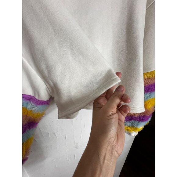 Colorful Faux Fur Sleeve Sweatshirt By Blue Blush medium Furry Unicorn Rainbow - Picture 8 of 8